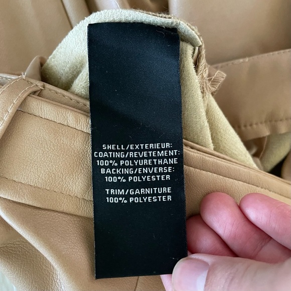 7 For All Mankind Faux Vegan Leather Pants Belted Pleated Tan Beige Wide‎ Leg L - Picture 10 of 11